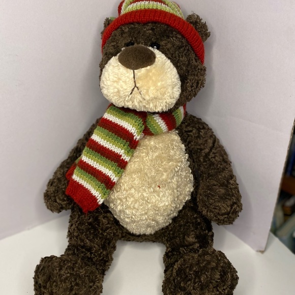 Eddie Bauer Gund Bear Plush Stuffed 15" Brown Tan Textured Hat Scarf Holiday VTG - Picture 9 of 9